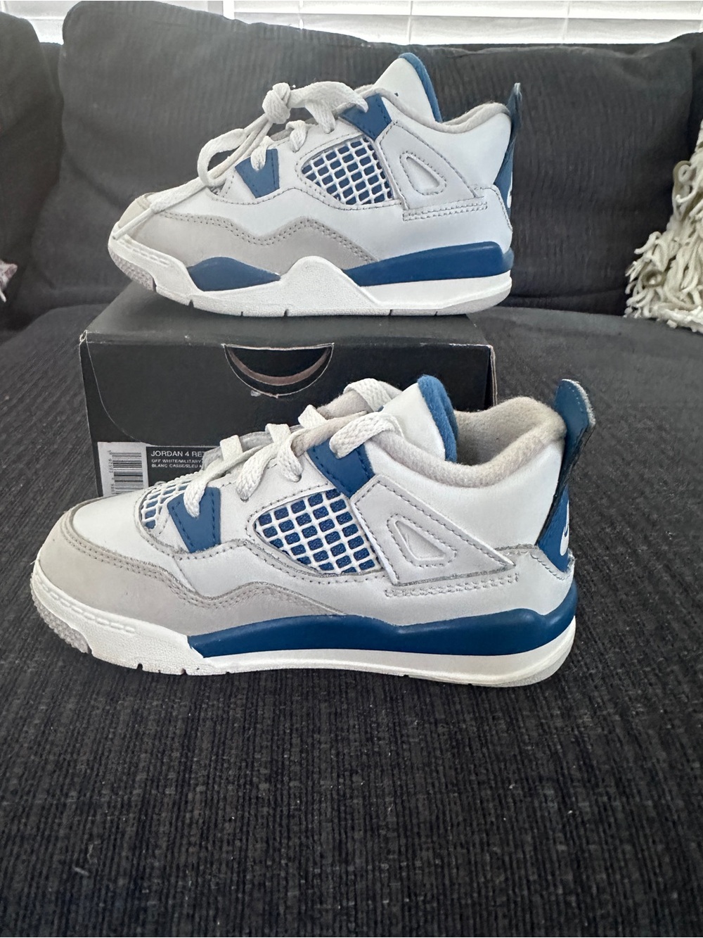Jordan 4 retro Little Kid' Sneakers in Off White and Military Blue